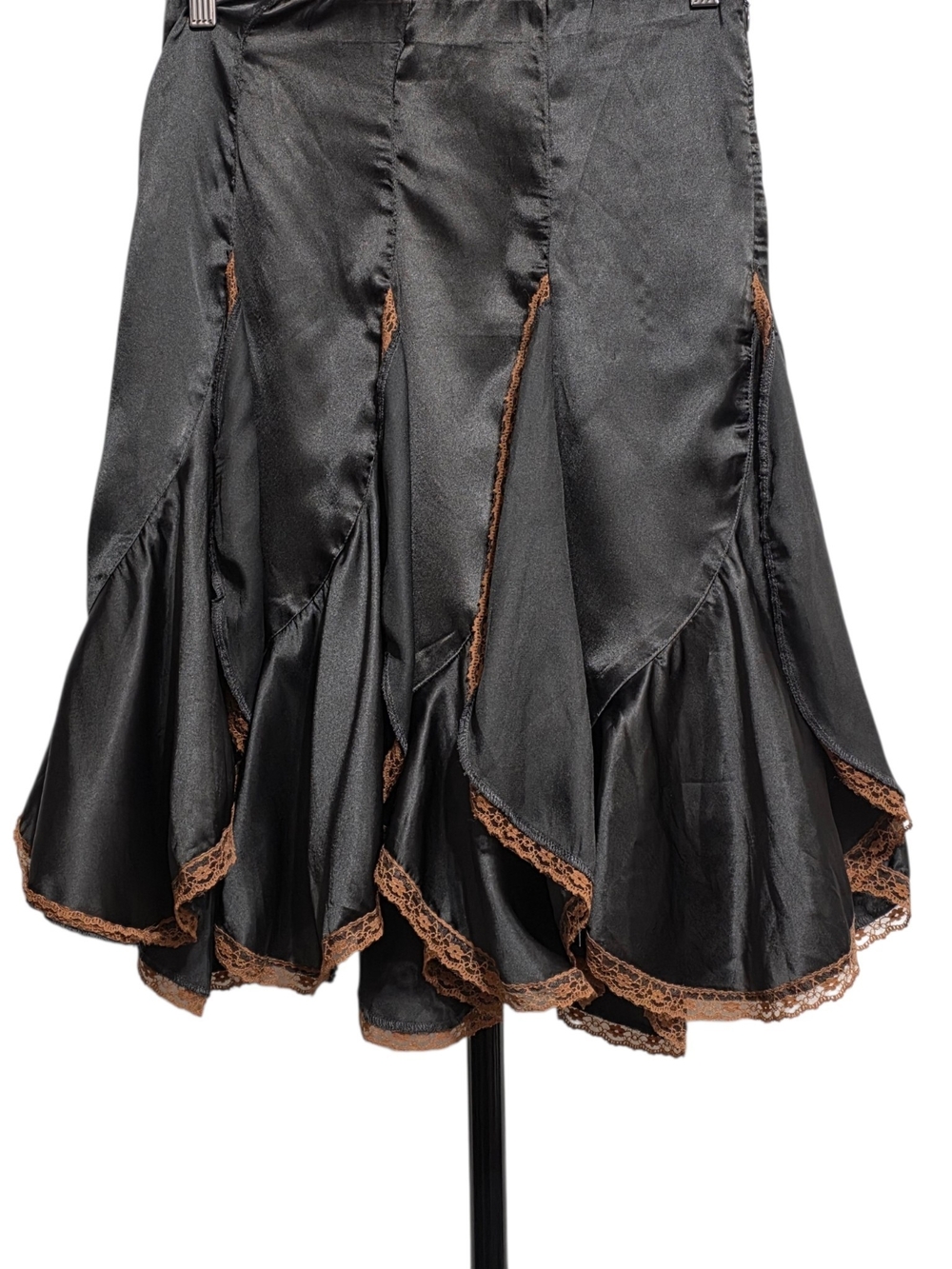 Urban Outfitters Black Satin Lace Handkerchief Midi Skirt Goth Y2K Fairy Grunge